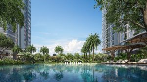 Hồ bơi và cảnh quan xanh tại dự án TT Genesis Nhà Bè